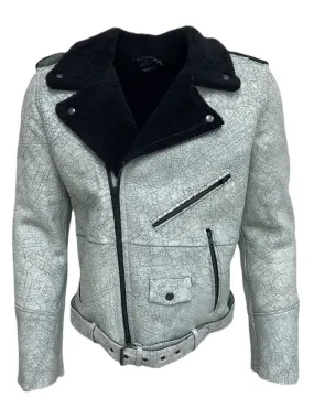 BLK DNM Men's Black/White Shearling Leather Jacket 5 NWT