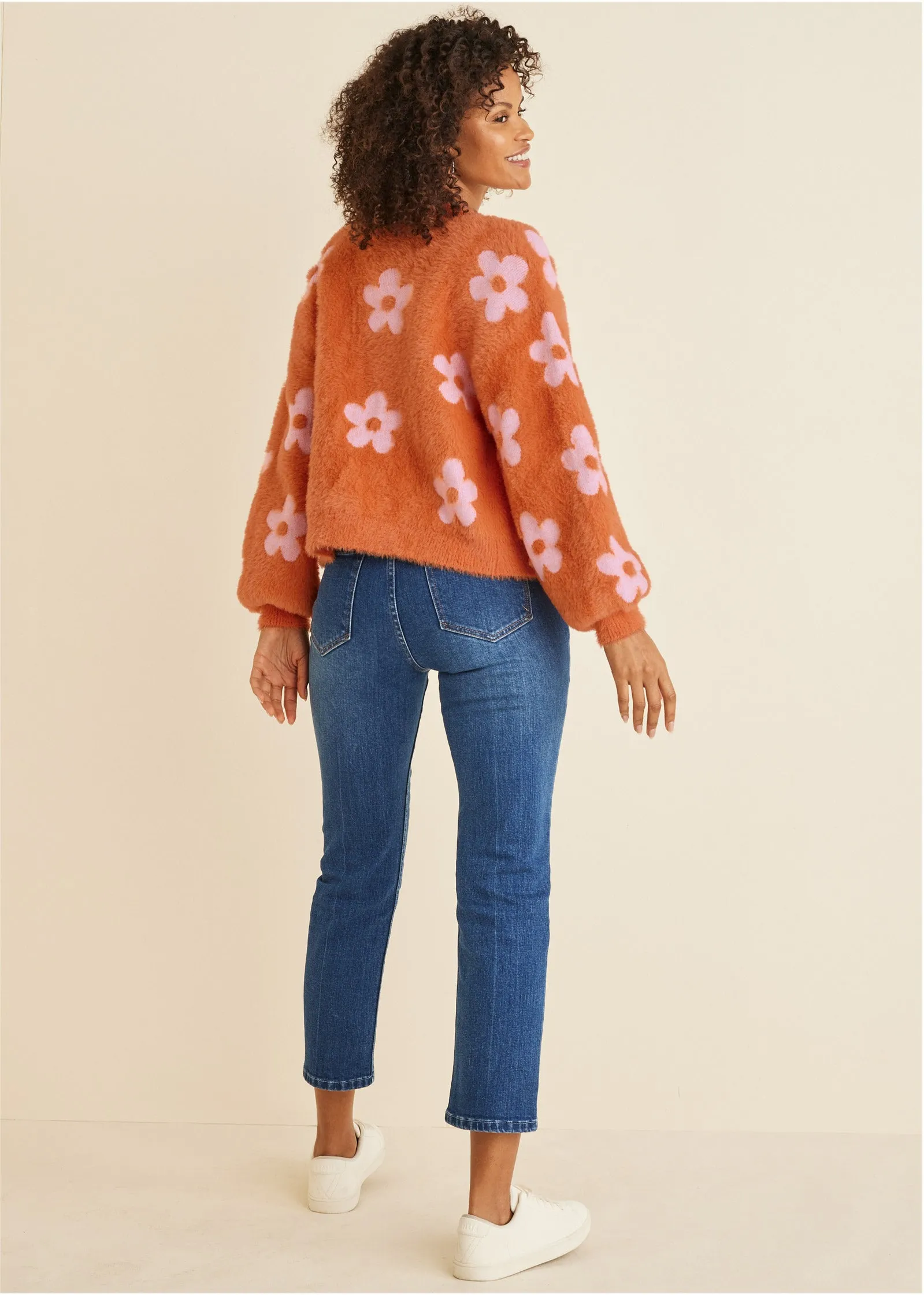 Daisy Eyelash Cardigan - Neon Orange
