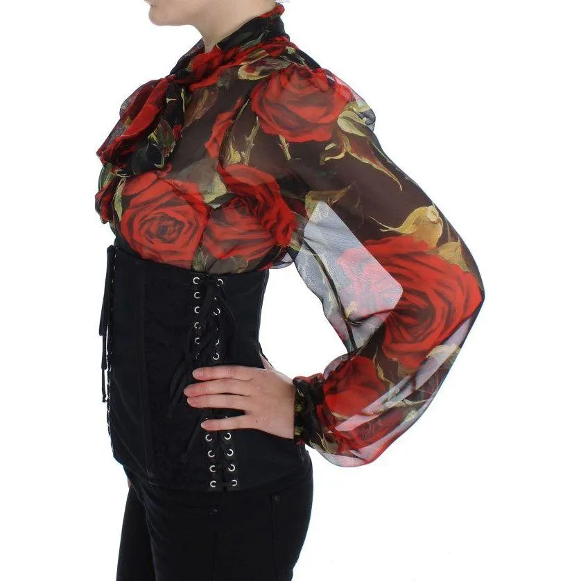 Dolce & Gabbana Elegant Black Floral Brocade Corset Belt