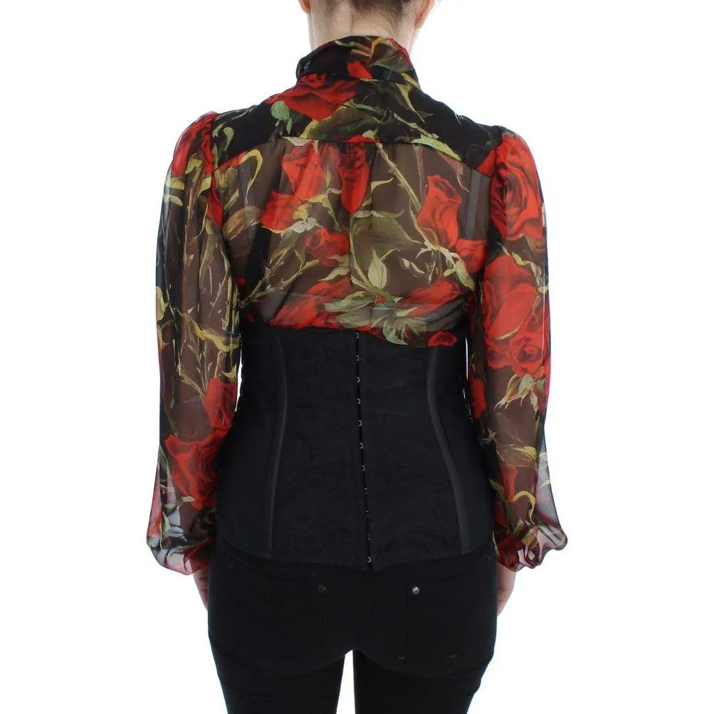 Dolce & Gabbana Elegant Black Floral Brocade Corset Belt