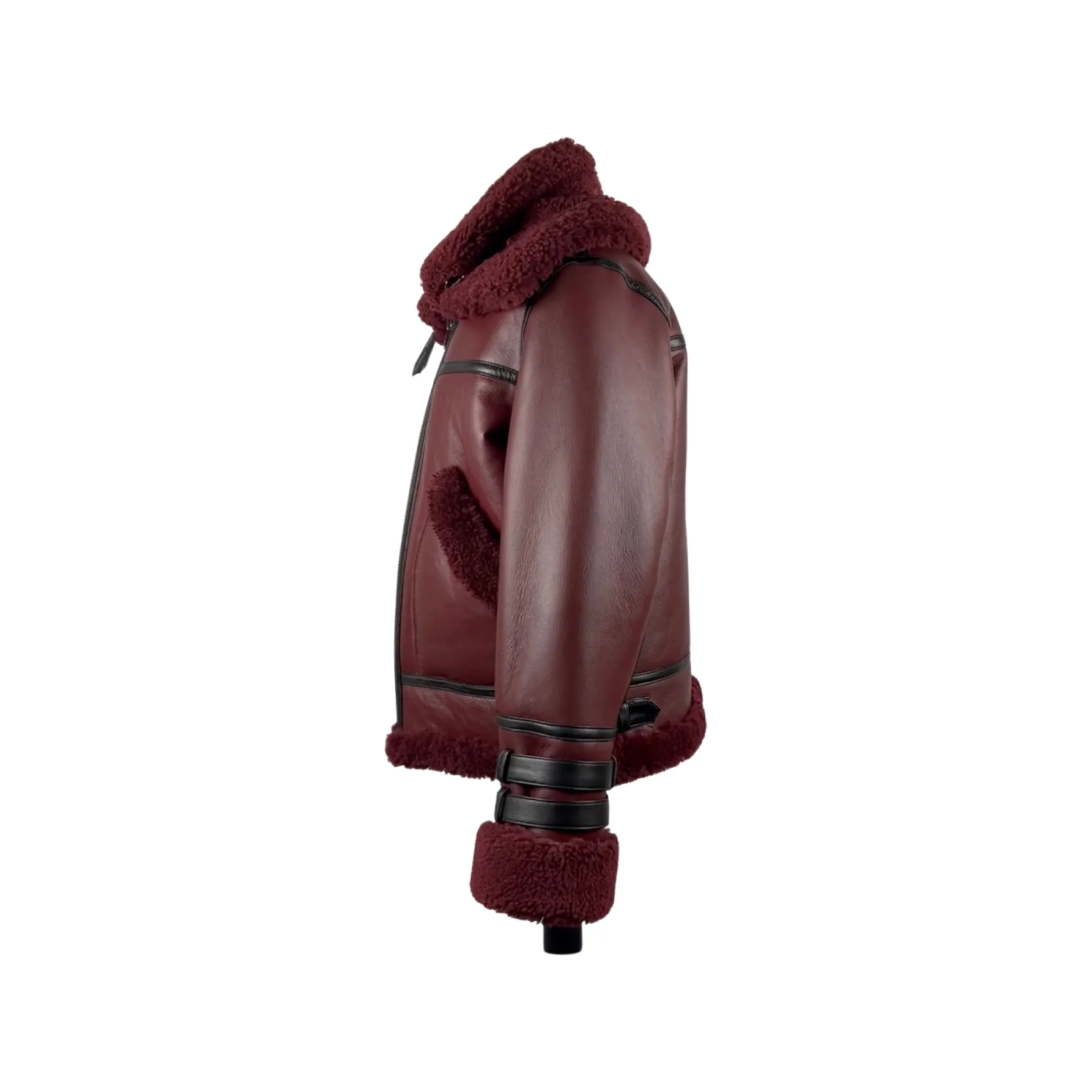 Men's  Burgundy Double Collar Aviator Shearling Jacket Style # 4020