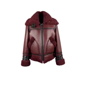 Men's  Burgundy Double Collar Aviator Shearling Jacket Style # 4020