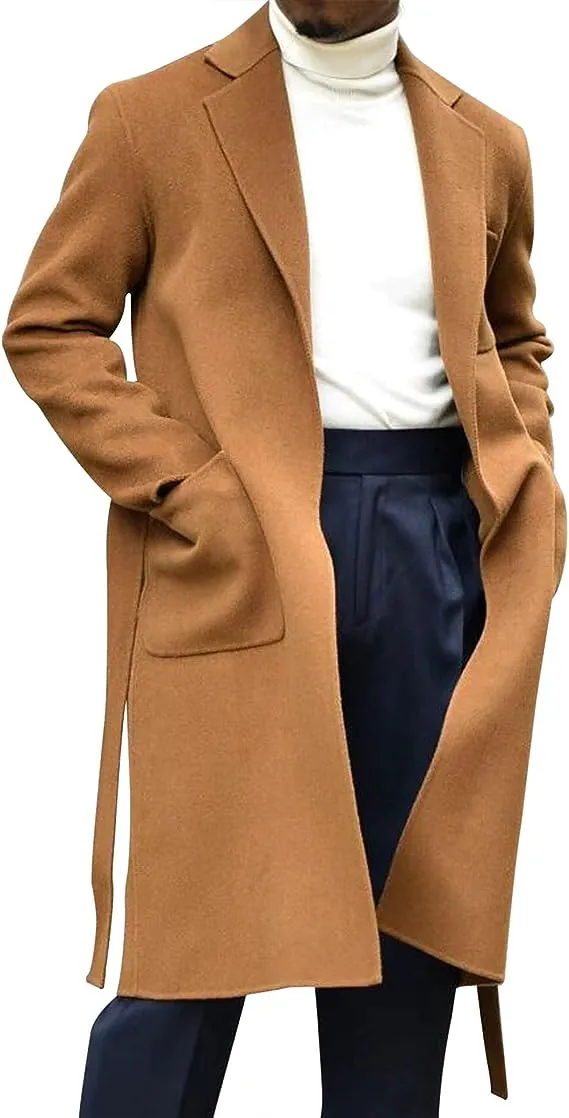Men's Italia Belted Long Sleeve Black Winter Pea Coat