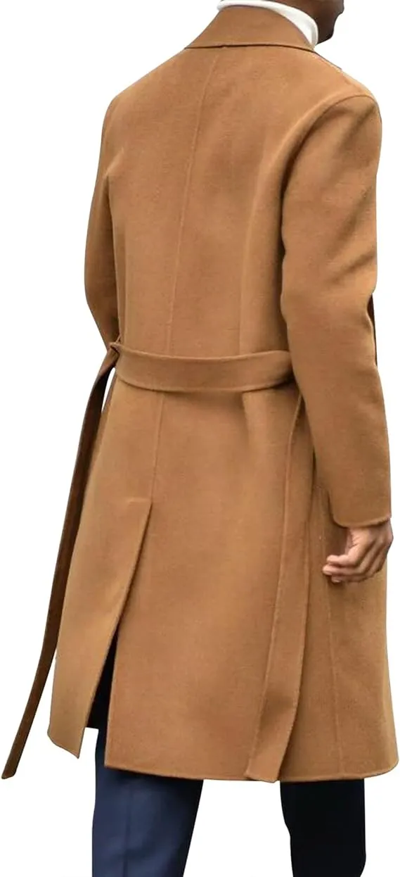 Men's Italia Belted Long Sleeve Black Winter Pea Coat