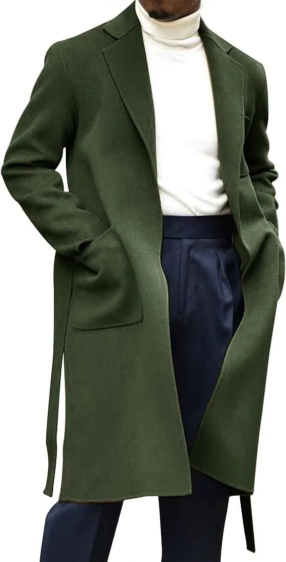 Men's Italia Belted Long Sleeve Black Winter Pea Coat