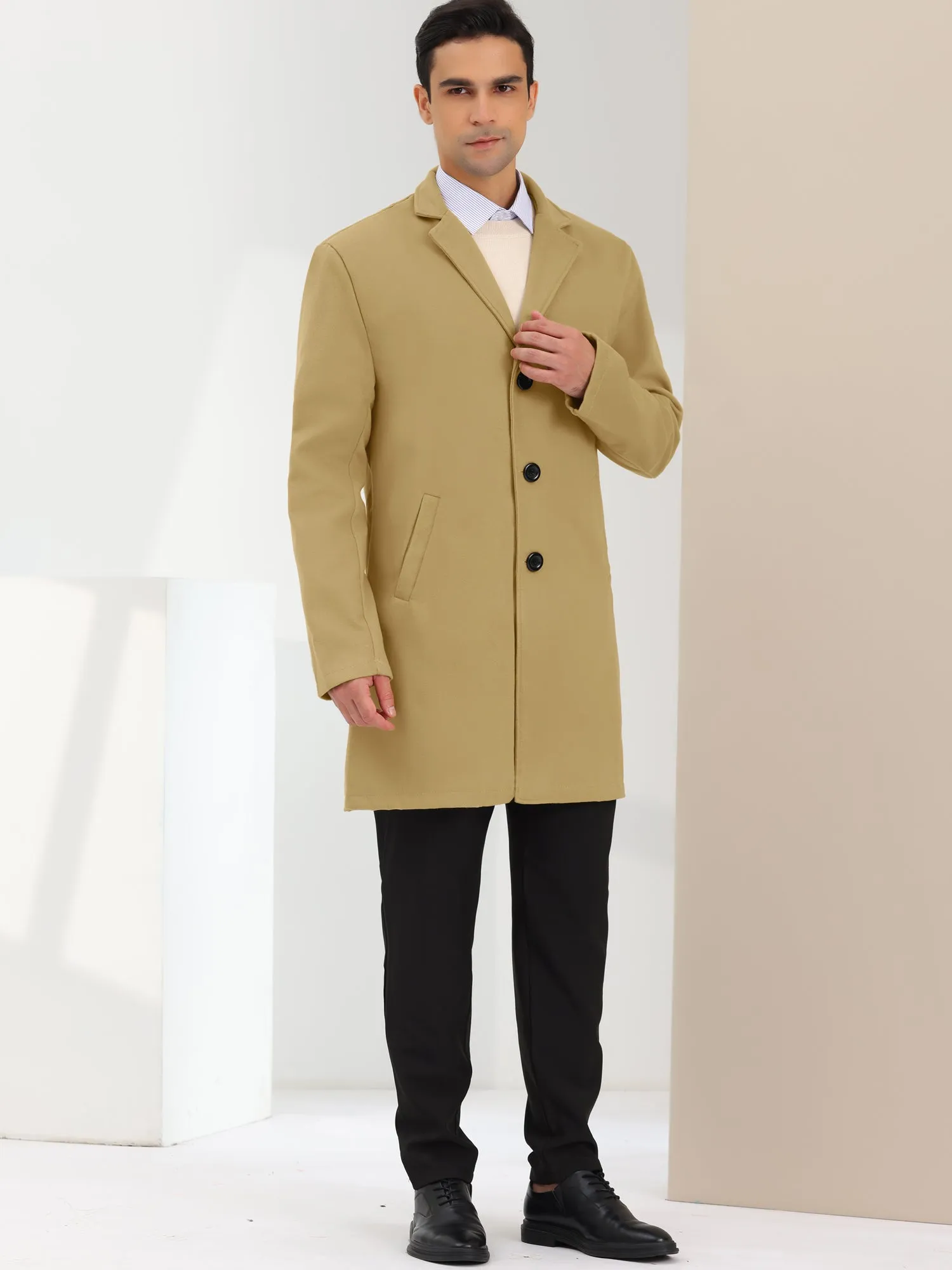 Men's Trench Coat Lapel Collar Single Breasted Warm Long Peacoat Overcoat