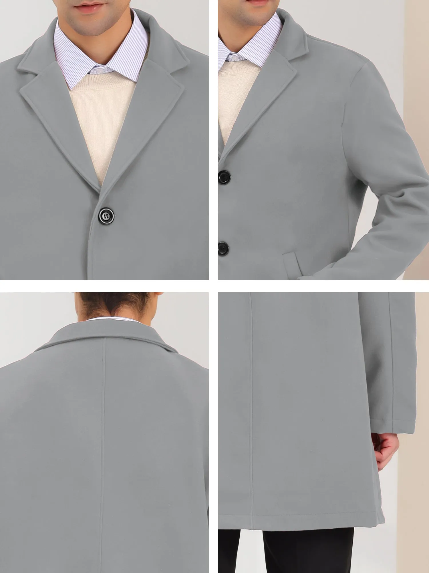 Men's Trench Coat Lapel Collar Single Breasted Warm Long Peacoat Overcoat