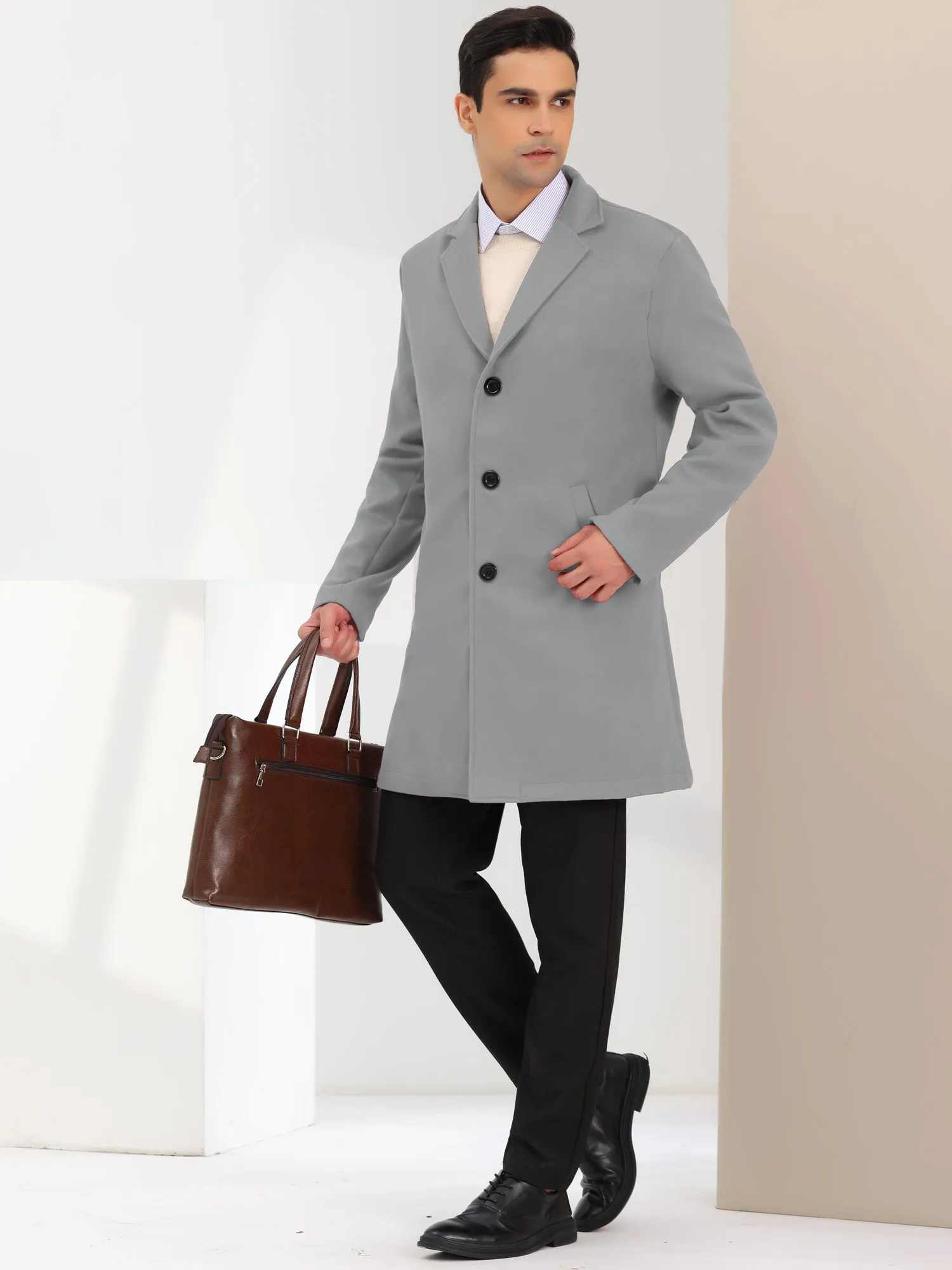 Men's Trench Coat Lapel Collar Single Breasted Warm Long Peacoat Overcoat