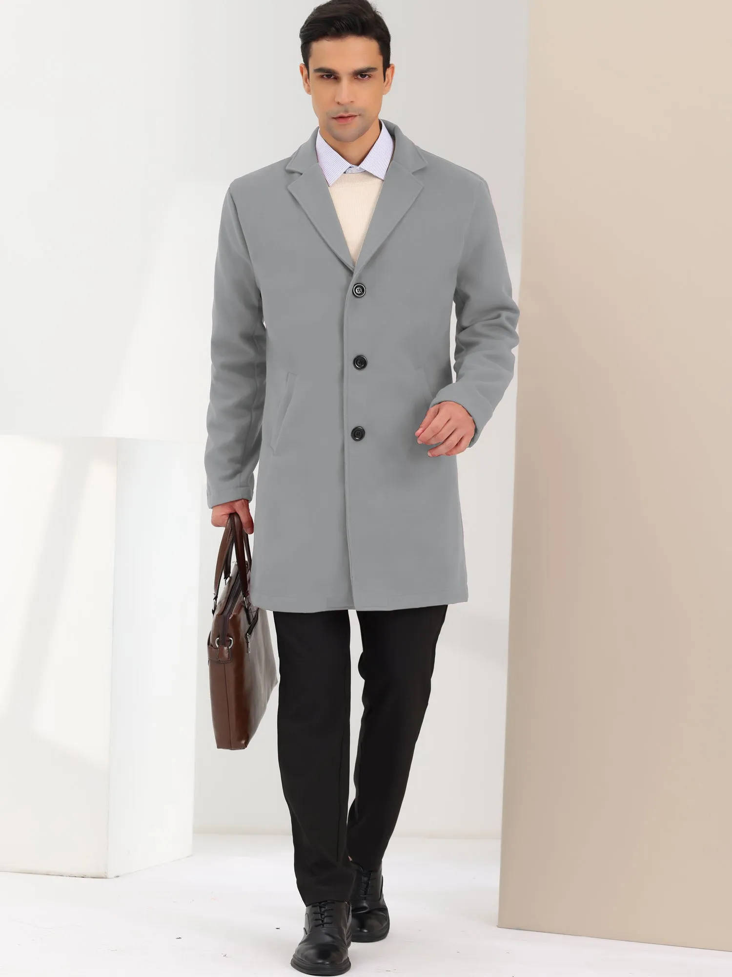 Men's Trench Coat Lapel Collar Single Breasted Warm Long Peacoat Overcoat