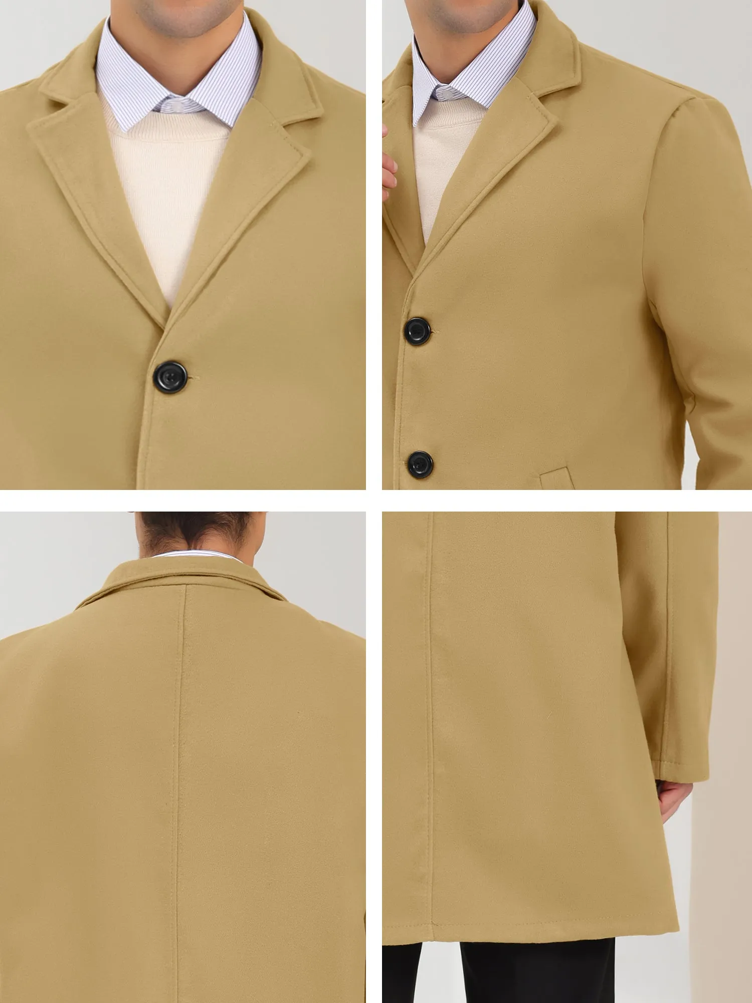 Men's Trench Coat Lapel Collar Single Breasted Warm Long Peacoat Overcoat