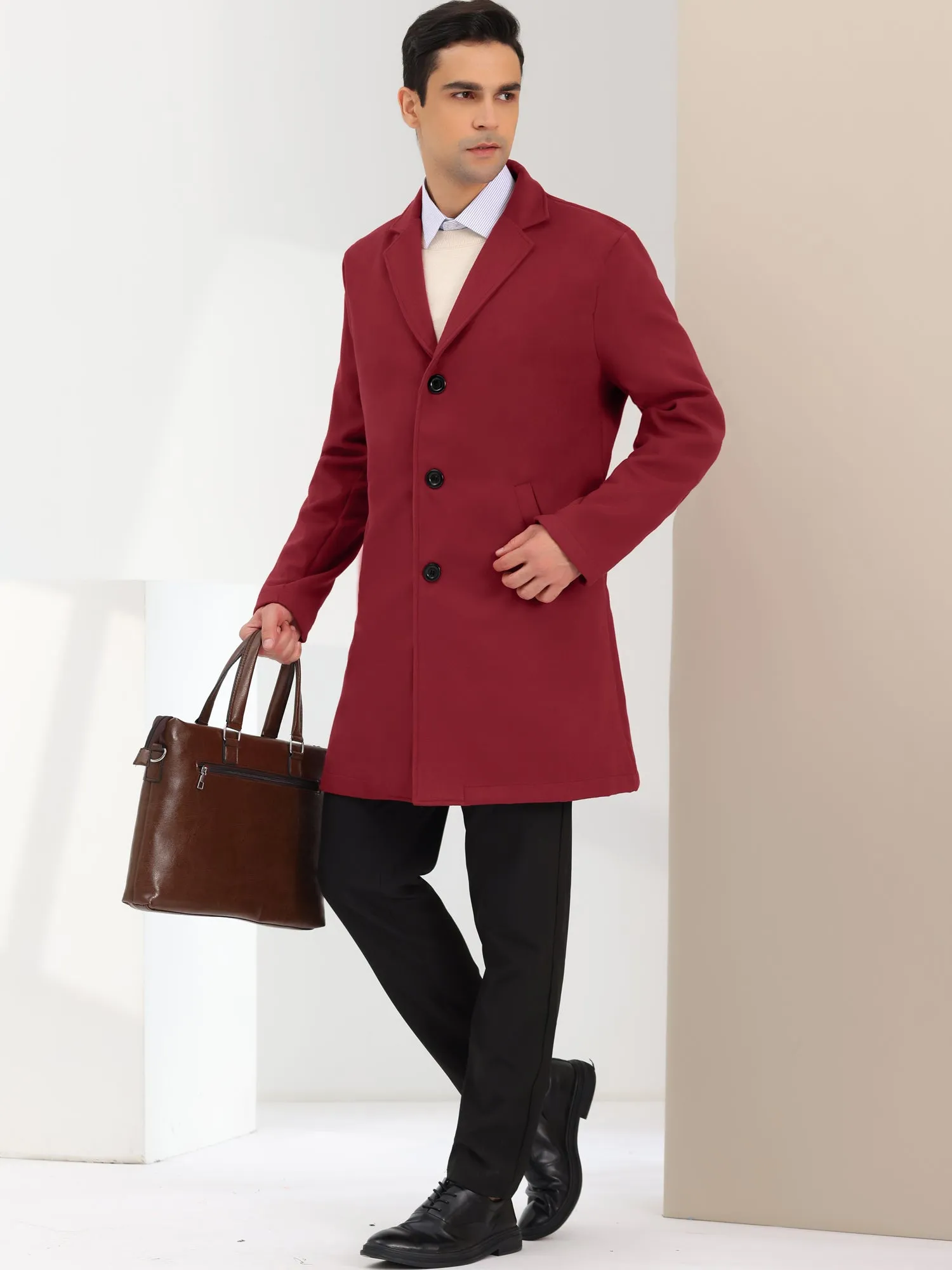 Men's Trench Coat Lapel Collar Single Breasted Warm Long Peacoat Overcoat