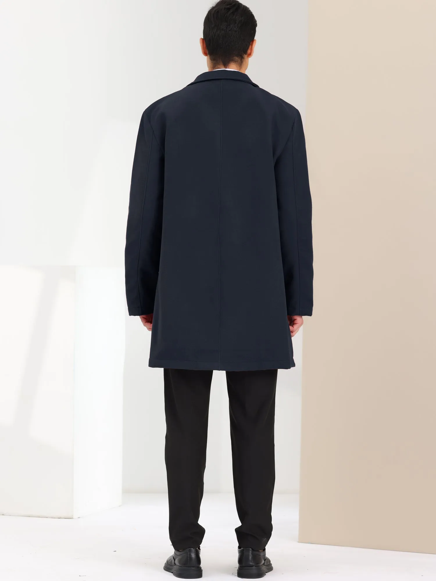 Men's Trench Coat Lapel Collar Single Breasted Warm Long Peacoat Overcoat
