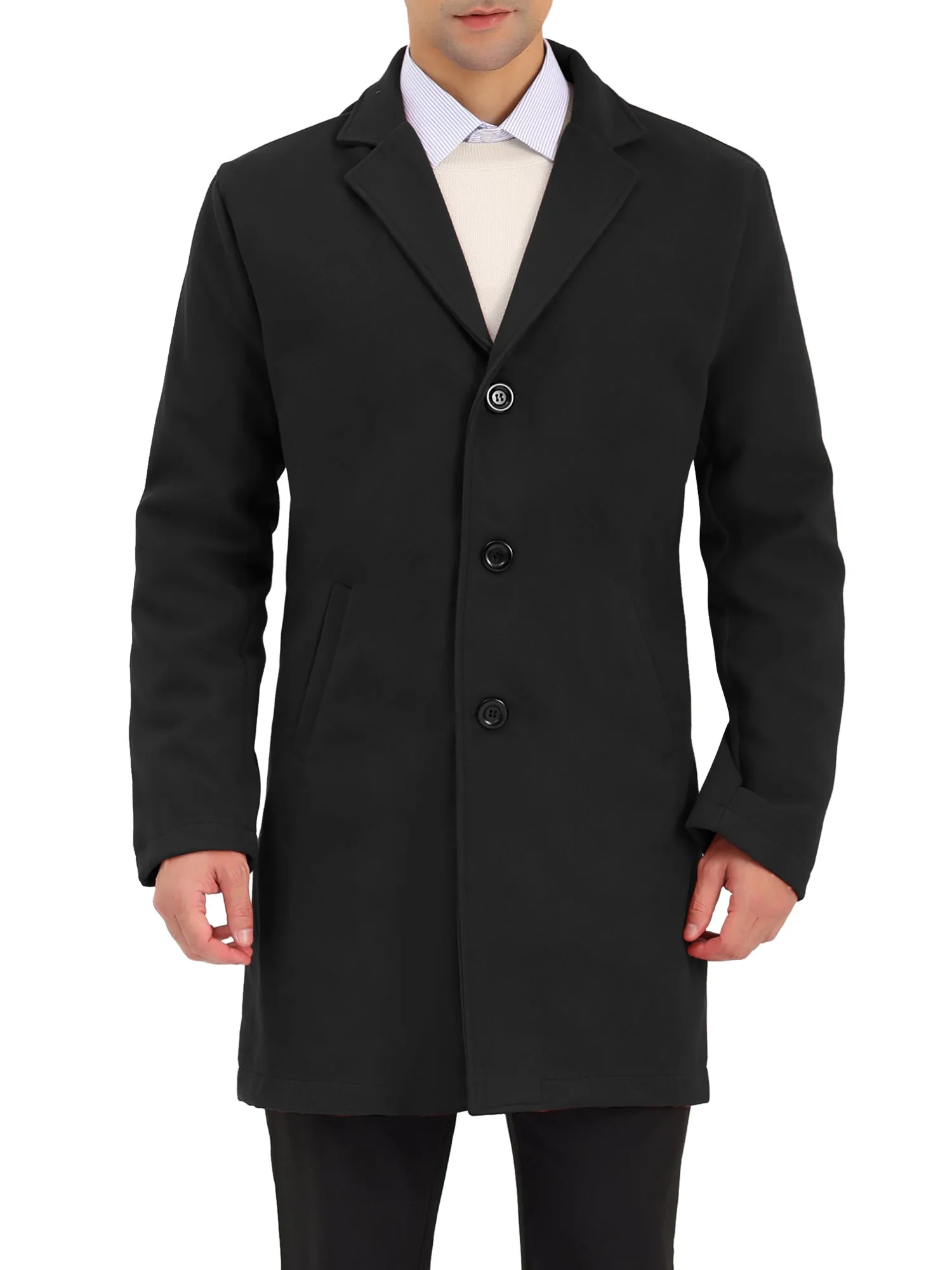 Men's Trench Coat Lapel Collar Single Breasted Warm Long Peacoat Overcoat