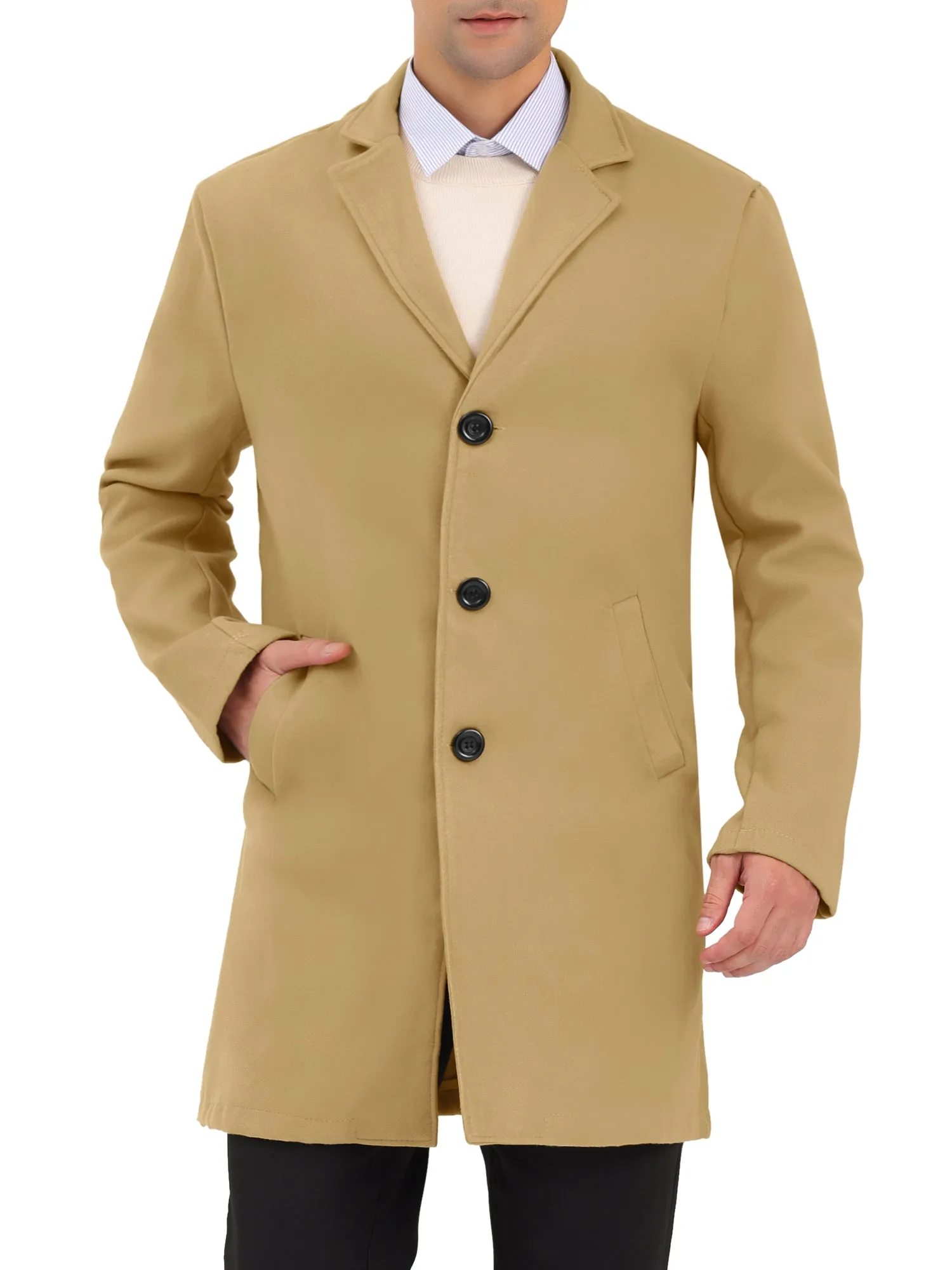 Men's Trench Coat Lapel Collar Single Breasted Warm Long Peacoat Overcoat