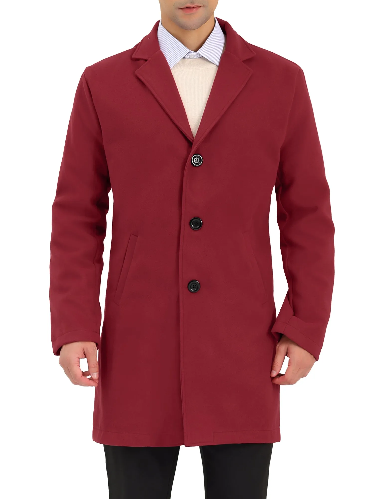 Men's Trench Coat Lapel Collar Single Breasted Warm Long Peacoat Overcoat