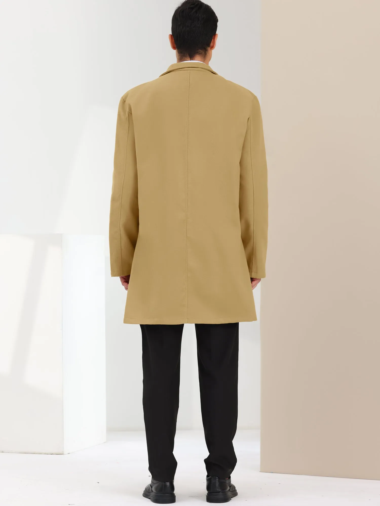 Men's Trench Coat Lapel Collar Single Breasted Warm Long Peacoat Overcoat