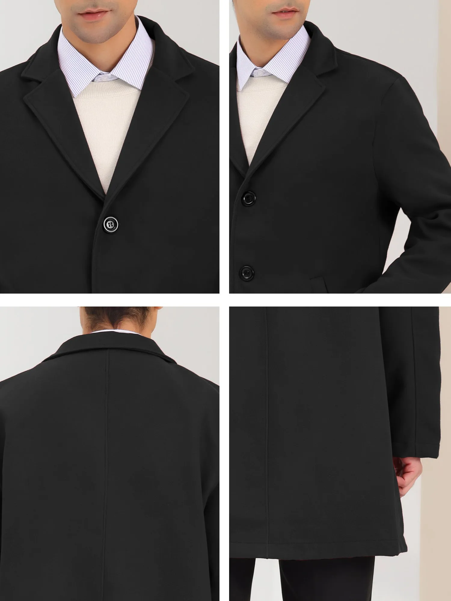 Men's Trench Coat Lapel Collar Single Breasted Warm Long Peacoat Overcoat