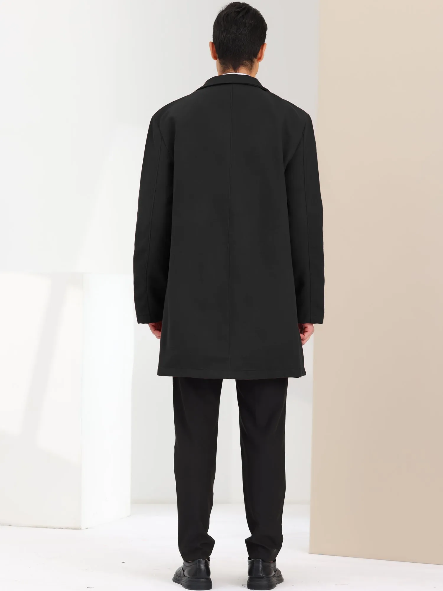 Men's Trench Coat Lapel Collar Single Breasted Warm Long Peacoat Overcoat