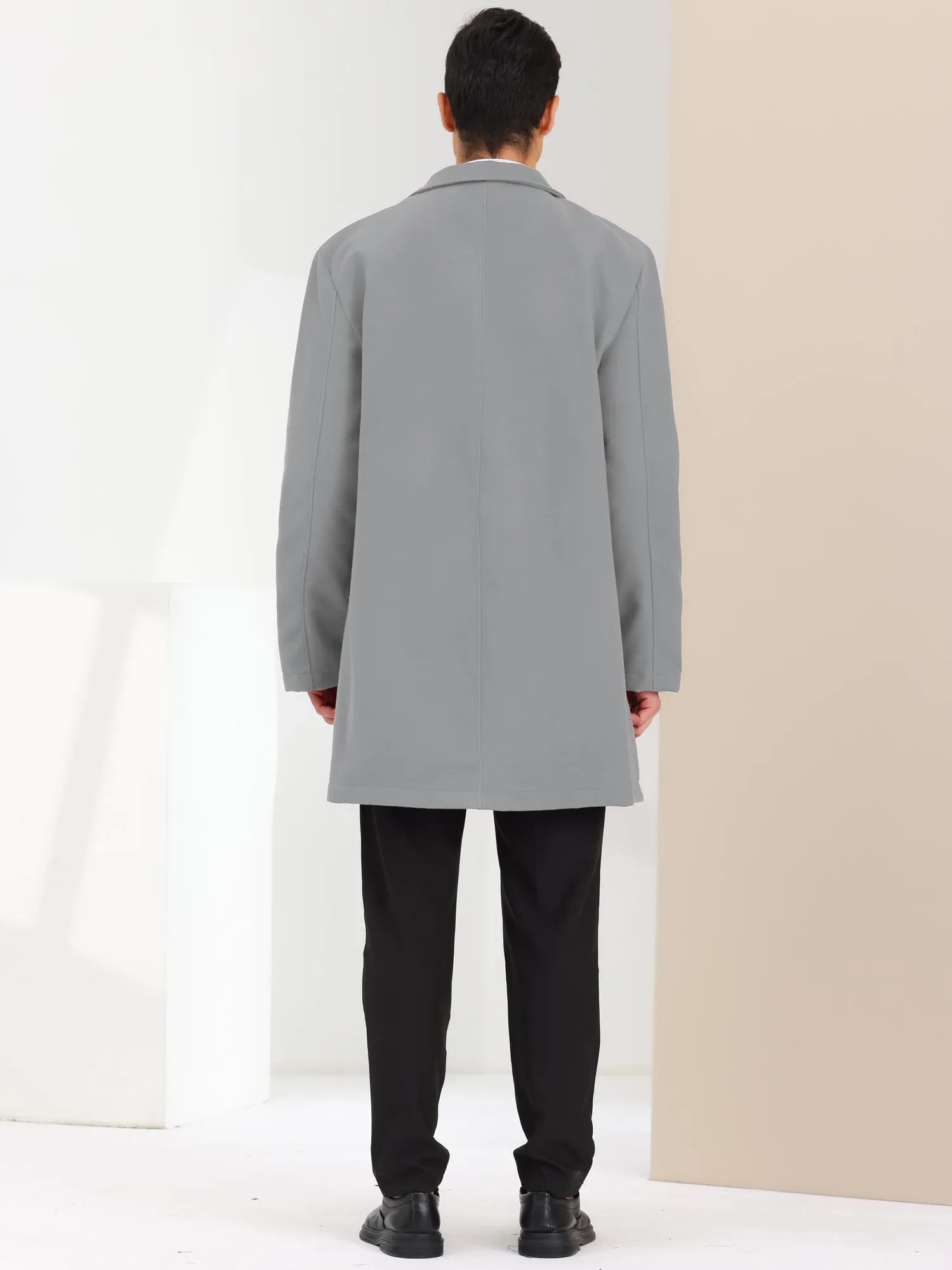 Men's Trench Coat Lapel Collar Single Breasted Warm Long Peacoat Overcoat