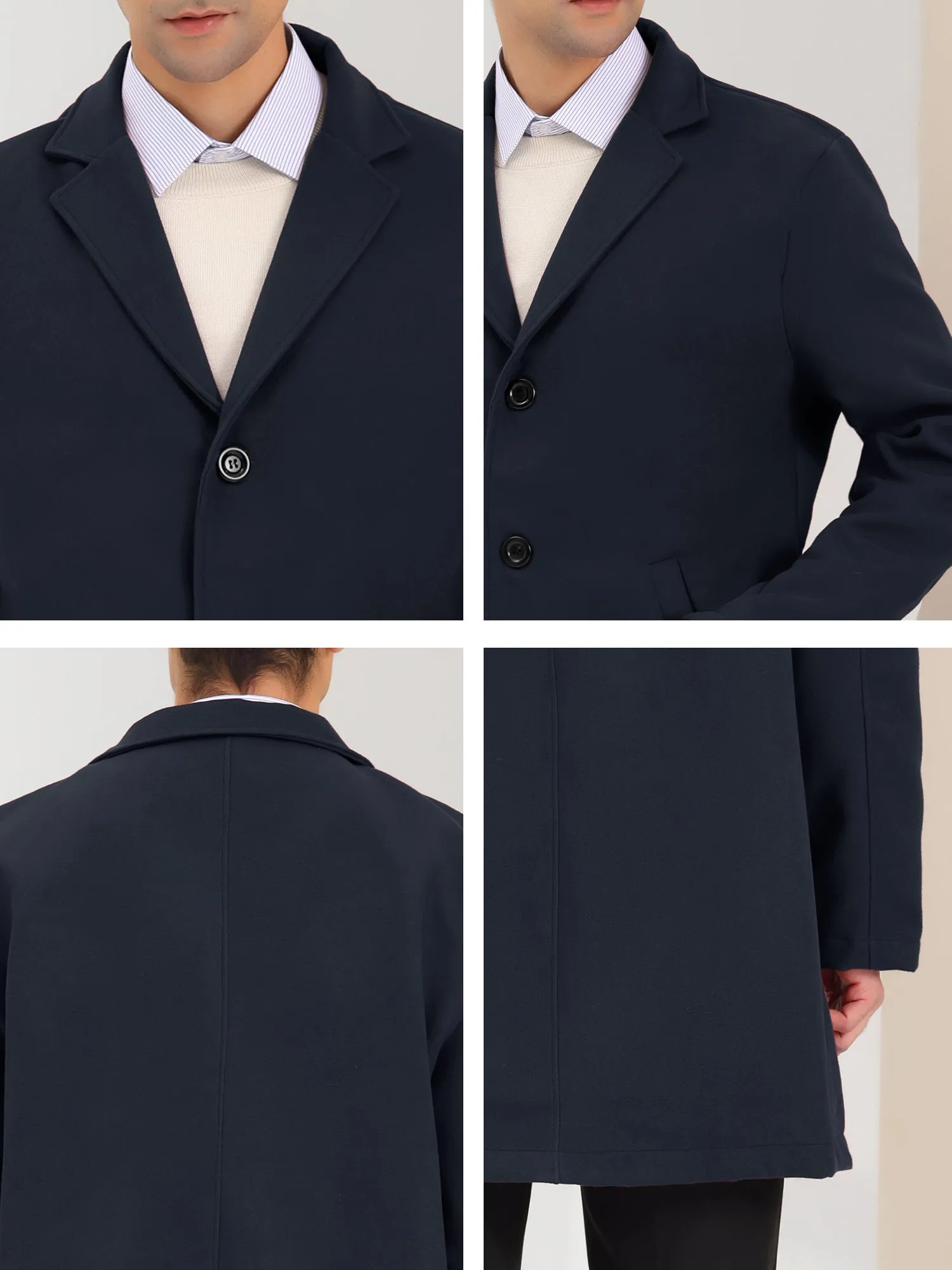 Men's Trench Coat Lapel Collar Single Breasted Warm Long Peacoat Overcoat