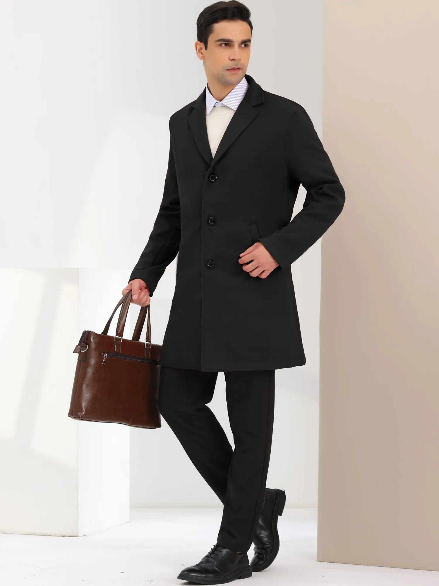 Men's Trench Coat Lapel Collar Single Breasted Warm Long Peacoat Overcoat