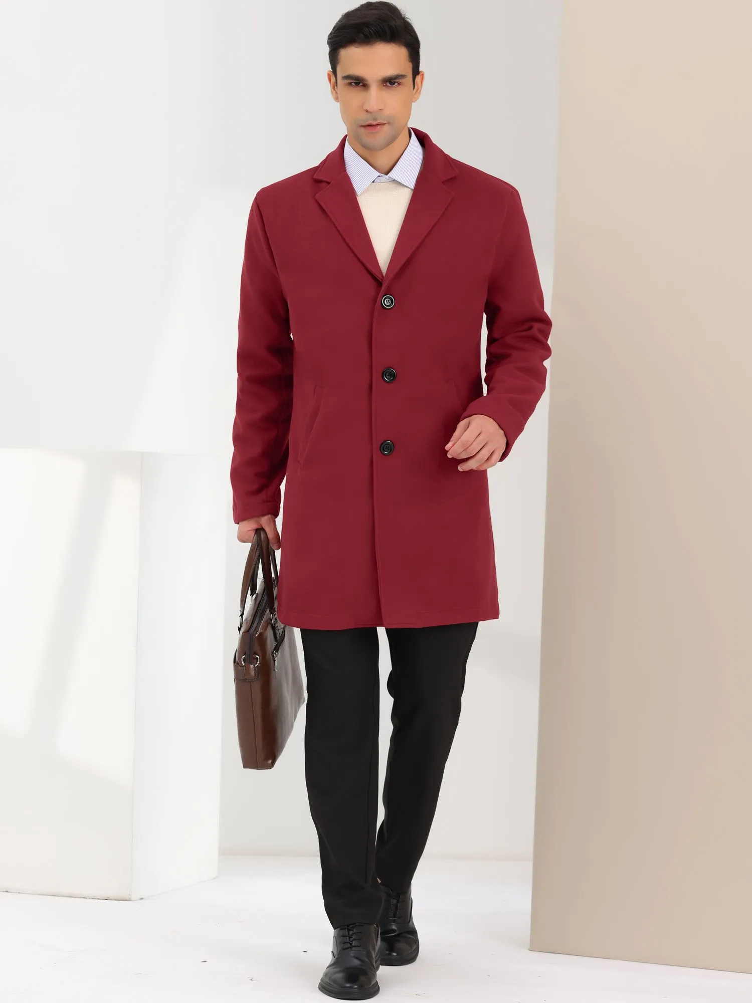 Men's Trench Coat Lapel Collar Single Breasted Warm Long Peacoat Overcoat