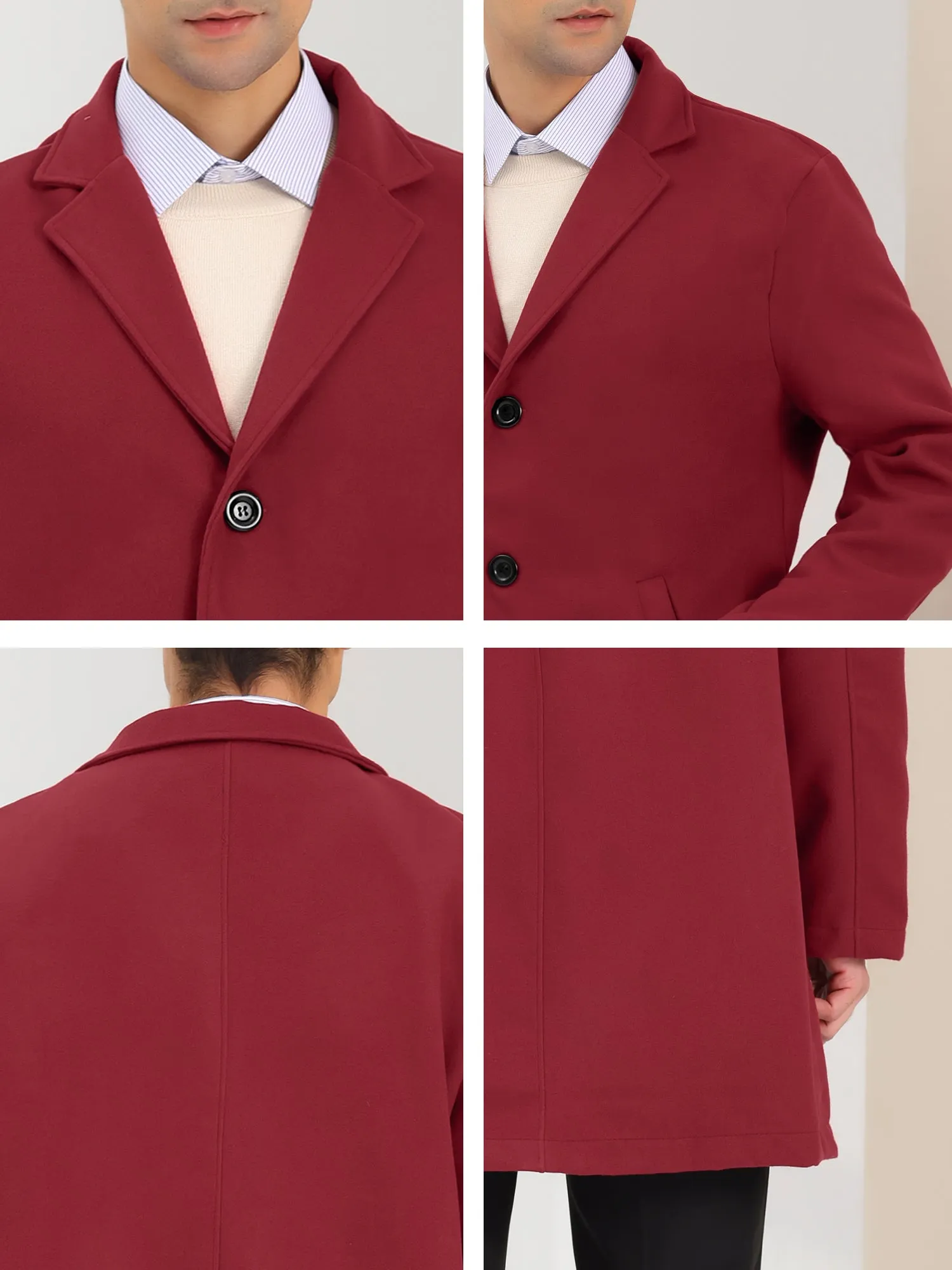 Men's Trench Coat Lapel Collar Single Breasted Warm Long Peacoat Overcoat