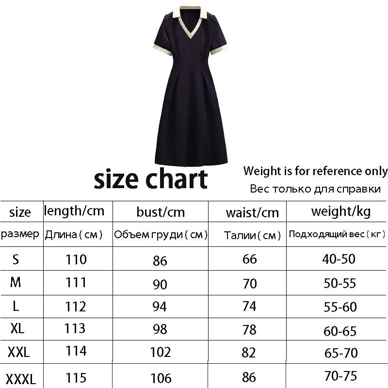 Nsquared Polo Dress | Female Summer V-neck Short Sleeve Mid-Calf Length A-LINE Casual Sweet Stitch Korean Version College Style