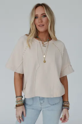 Retro Rivet Top - Beige