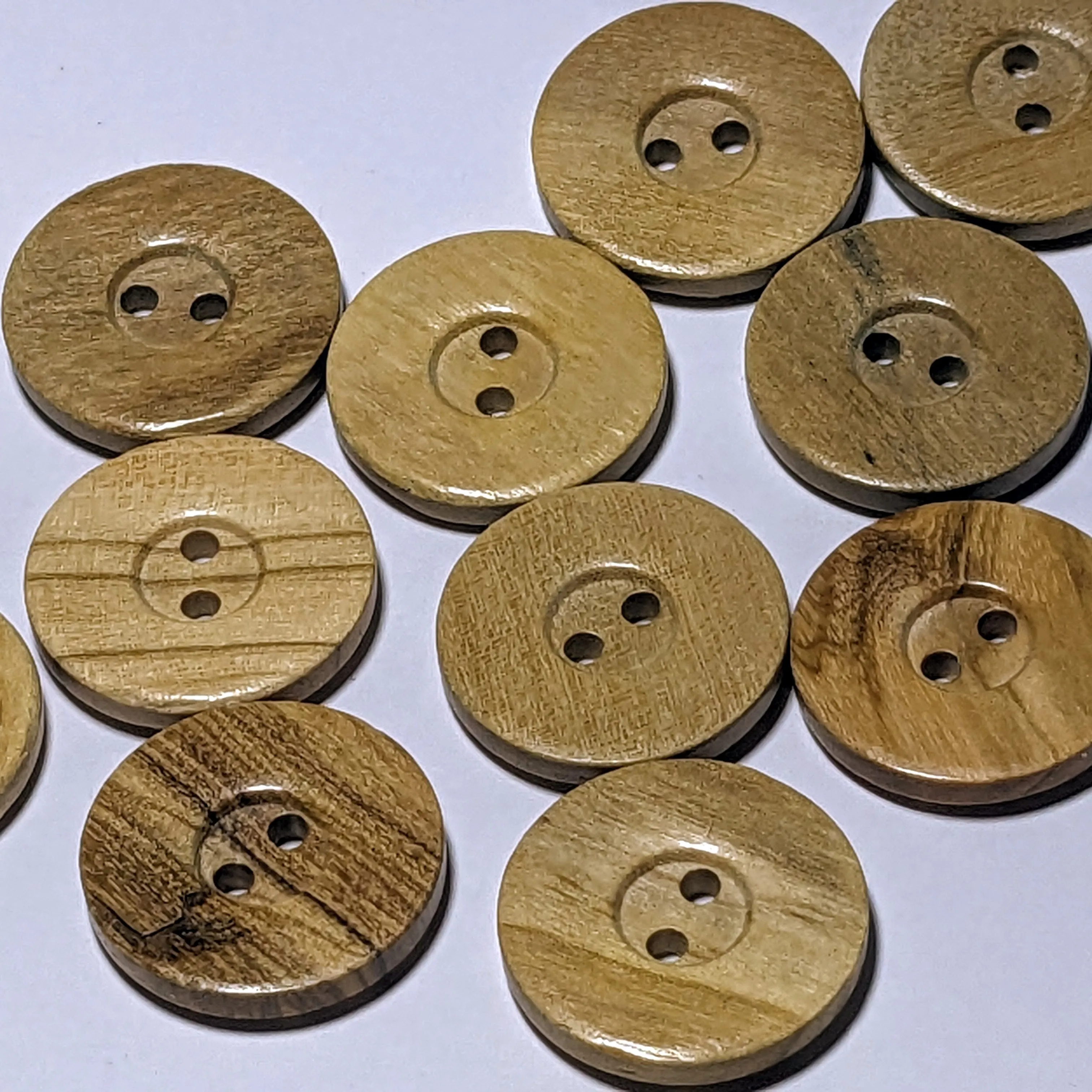 Round Natural Wooden 2 Hole Buttons 20mm, 25mm or 28mm