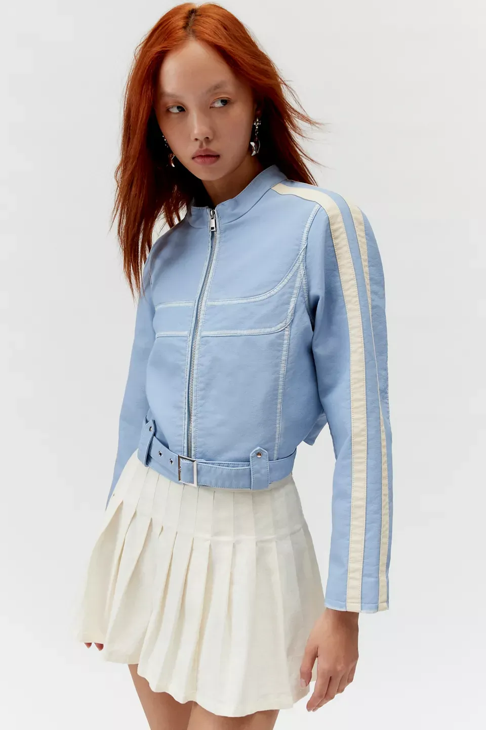 UO Jordan Faux Leather Fitted Racer Moto Jacket by TJS